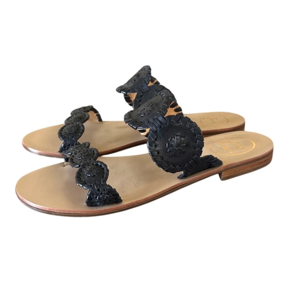 Jack Rogers Lauren Flat Sandals in Black Size 7.5 Mules Slides